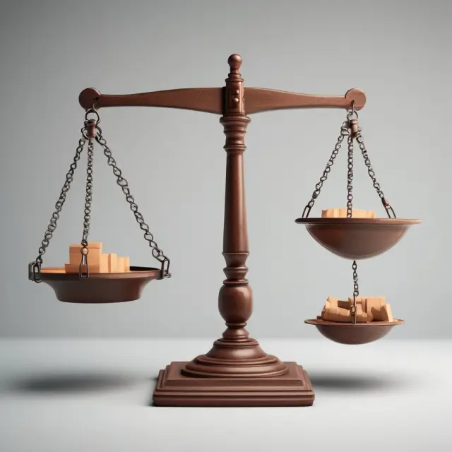 An old-fashioned scale with one side heavier, symbolizing unpredictable compensation for unliquidated damages in contract law