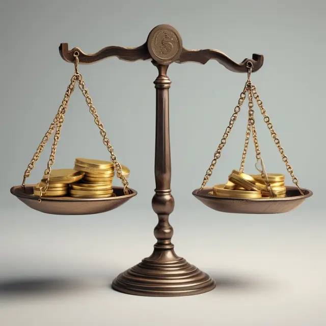 Gold coins symbolizing contractual benefits balanced against liquidated damages on a scale, emphasizing predictability, efficiency, and risk management.