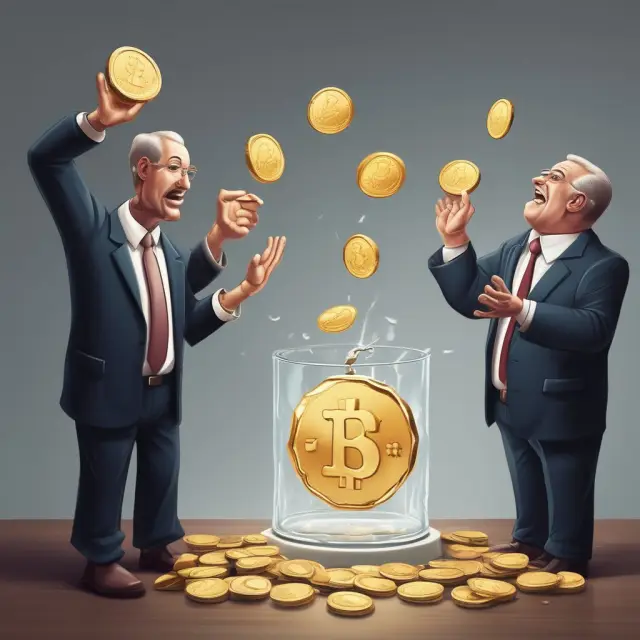 Shareholders collecting gold coins from a melting ice cube representing a corporation distributing liquidating dividends