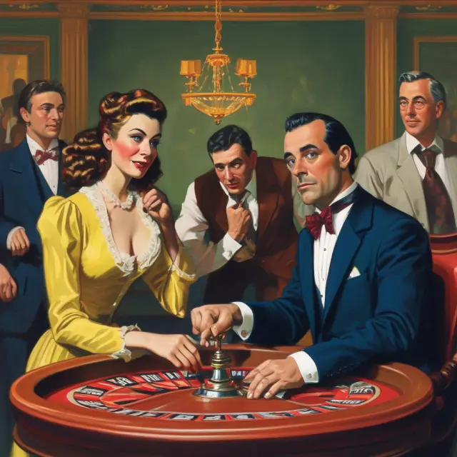 Preferred shareholders (gold chips) and common stockholders (silver chips) playing roulette, with liquidation preferences determined by a spinning wheel