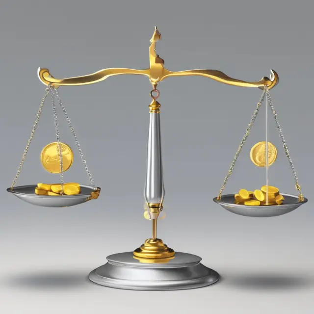 Golden coins on a scale represent market value, silver coins on another represent book value, while lead ingots depict the lower liquidation value