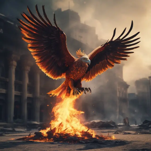 A phoenix rising symbolizes business rebirth; Chapter 7 (liquidation) and Chapter 11 (rehabilitation) depicted as distinct pathways for insolvent businesses