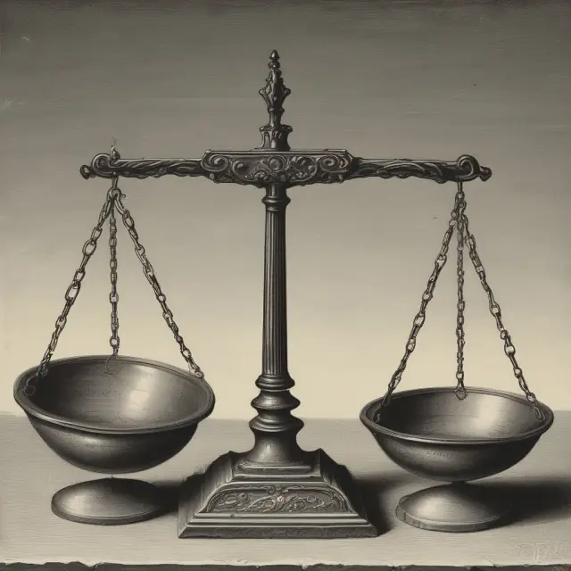 A set of antique scales tipped towards insolvency; a liquidator balances the scale by restoring financial equilibrium