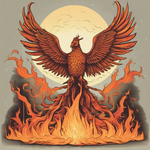 Liquidator as a phoenix rising amidst flames (debts), highlighting insolvency proceedings and payment structure