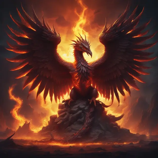 Voluntary liquidation represented as a phoenix rising from the ashes and compulsory liquidation depicted as a chained dragon. Illustrating controlled vs forced company closures.