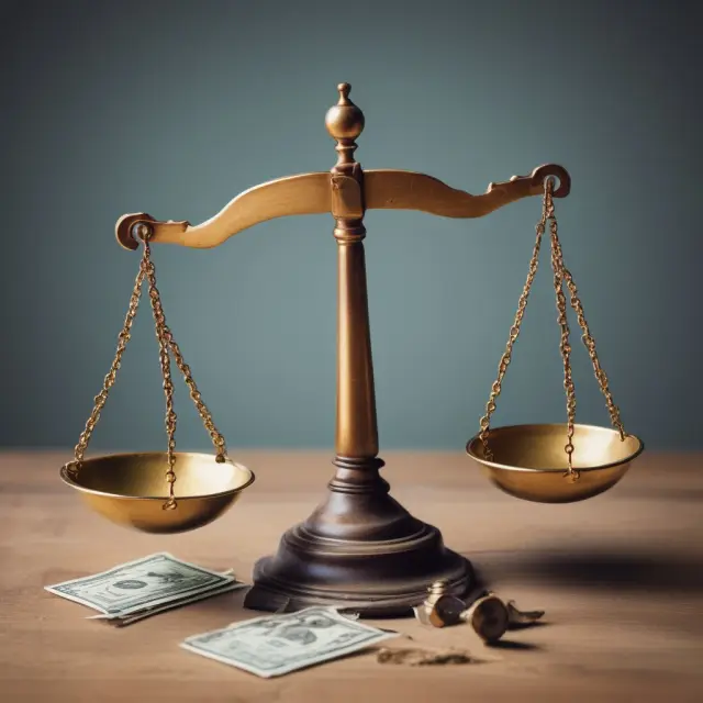 Liquidator scales weigh the value of assets between public auction (hammer) and direct sales (dollar sign)