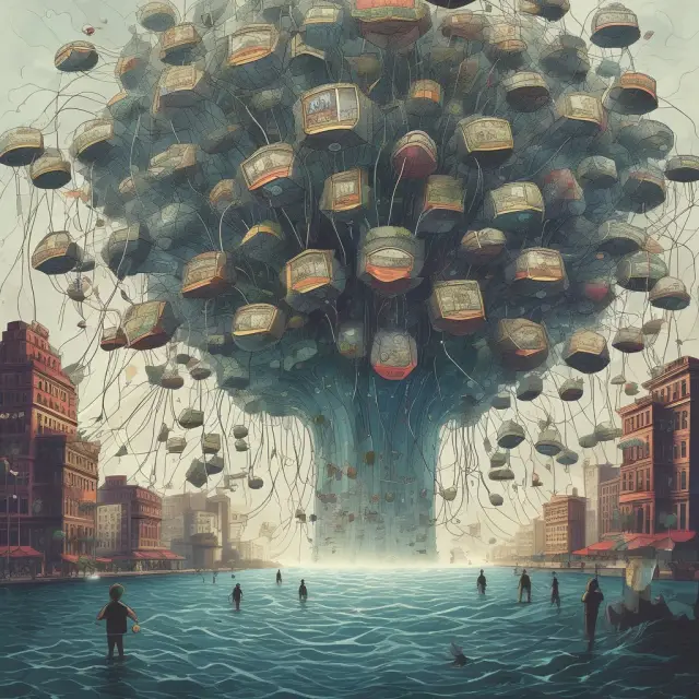 Metaphorically illustrating the intricacies of a systemic liquidity crisis in the financial sector, with some institutions teetering on the brink while others provide critical support