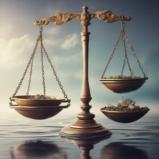 An image of scales with market liquidity (tides) on one pan and accounting liquidity (coins) on the other. They maintain equilibrium, emphasizing their interconnectedness.