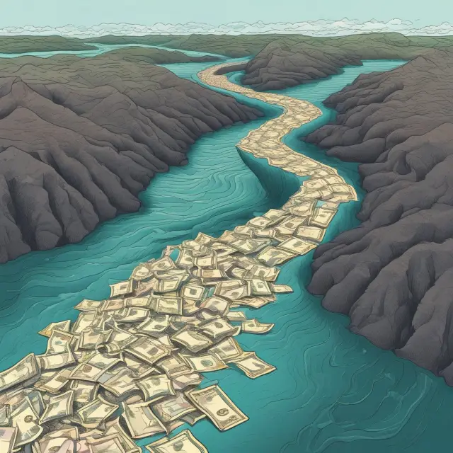 A swiftly flowing river represents cash converting into a deep still pool depicting liquid assets in various markets