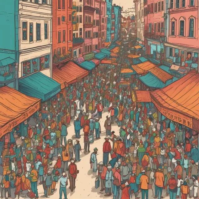 An image of a lively marketplace filled with traders engaging in transactions, illustrating how market liquidity impacts trading volumes, bid-ask spreads, and order book depth