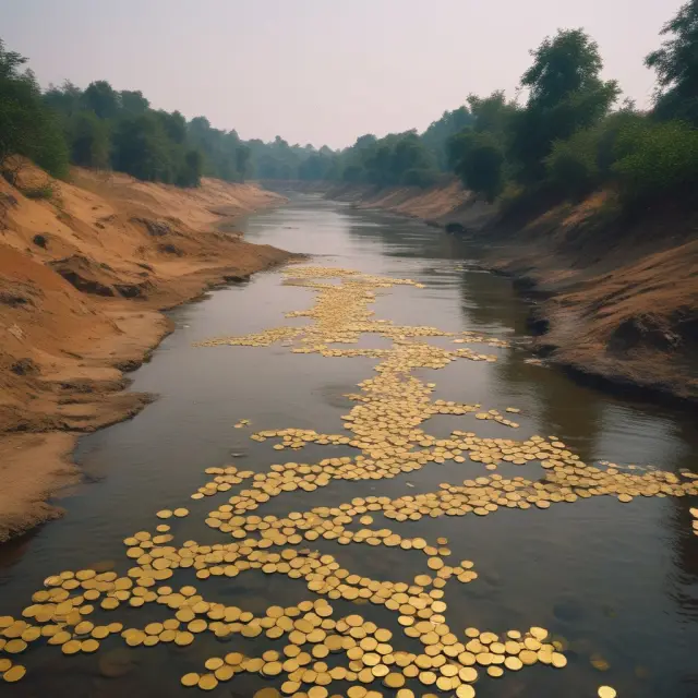 Golden river flowing through a bank representing historical Indian economy with Liquidity Adjustment Facility