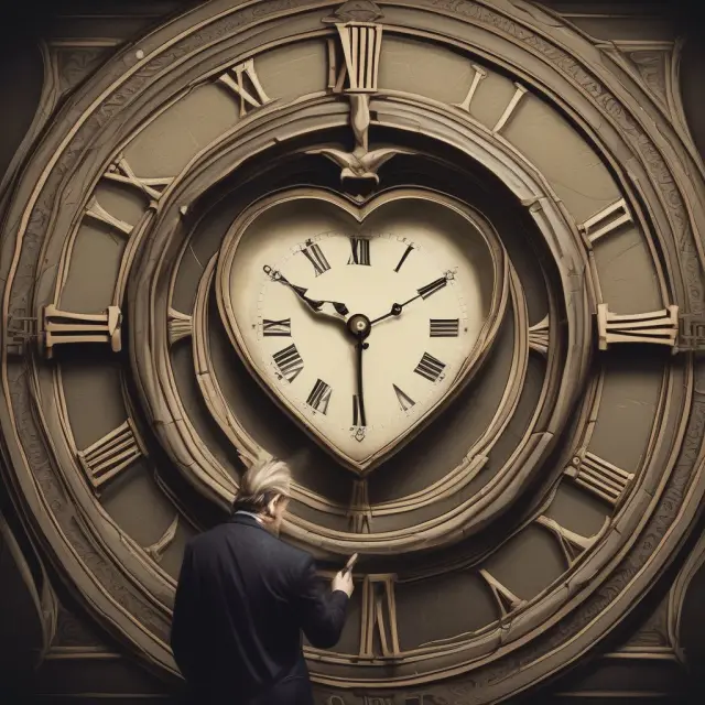A metaphorical scene depicting a founder holding a heart and an investor wielding a clock, representing the tension between founders