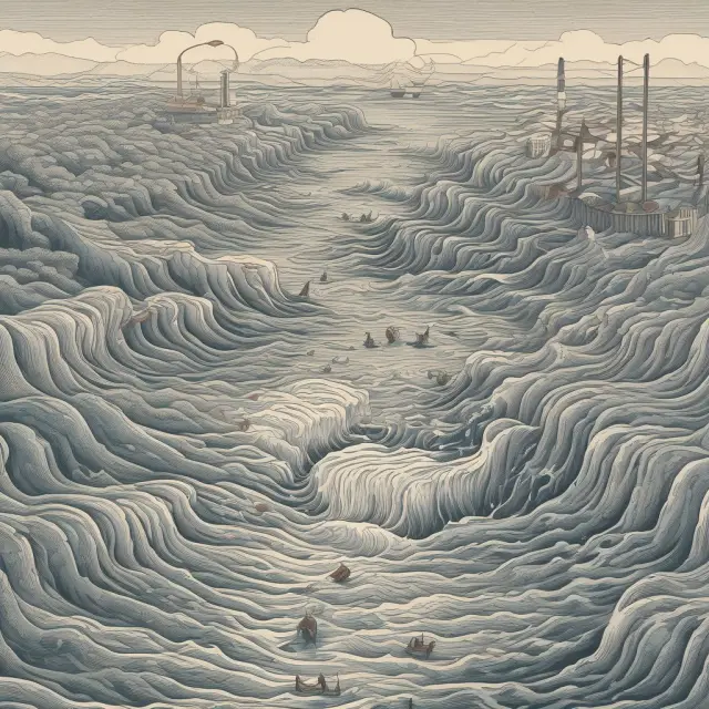 Three interconnected rivers symbolizing transactions, precautionary, and speculative motives converge to create a vast sea representing Keynes