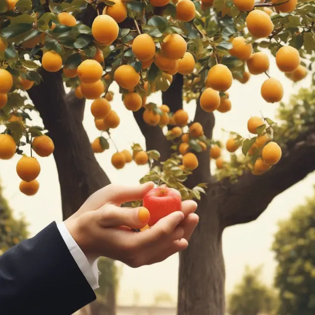 A golden hand picks ripe fruits representing various investment strategies from a tree symbolizing liquidity premiums