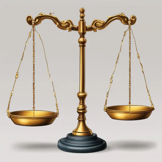 A balance scale with liquid gold representing quick assets and current liabilities in silver. Measuring their difference.