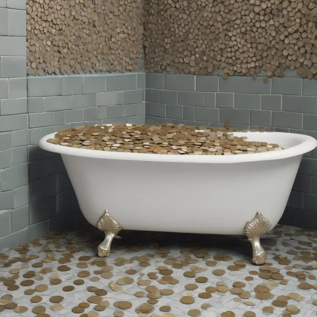 A still image of a bathtub filled with coins, emphasizing the lack of economic movement in a liquidity trap