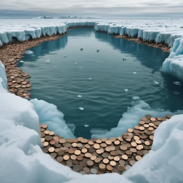 Sea of savings surrounds icebergs of economic recession with an interest rate icepick attempting to melt them