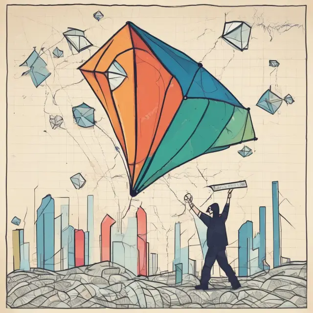 Diversified investor with a kite flying above financial charts, balancing risk and rewards during a liquidity trap