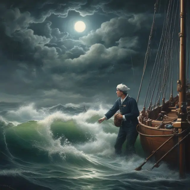 A sailor braves rough waters while navigating a chart onboard his ship, symbolizing an investor
