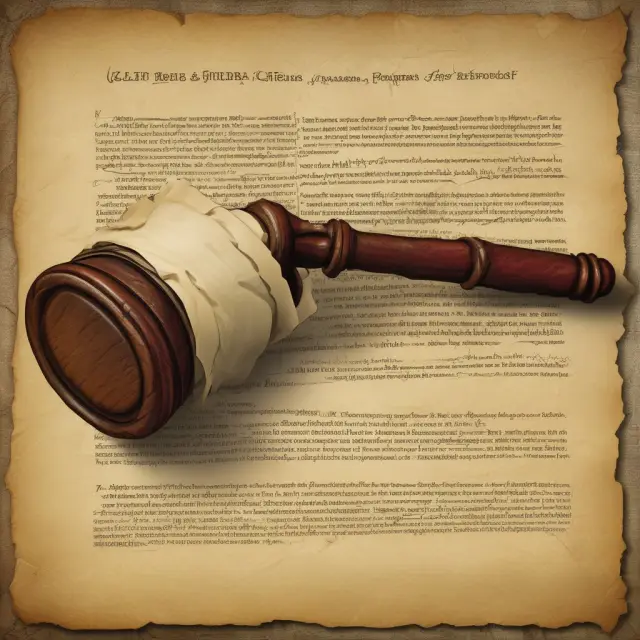 A gavel with an unfurling ancient parchment, representing the act of filing a lis pendens in real estate disputes