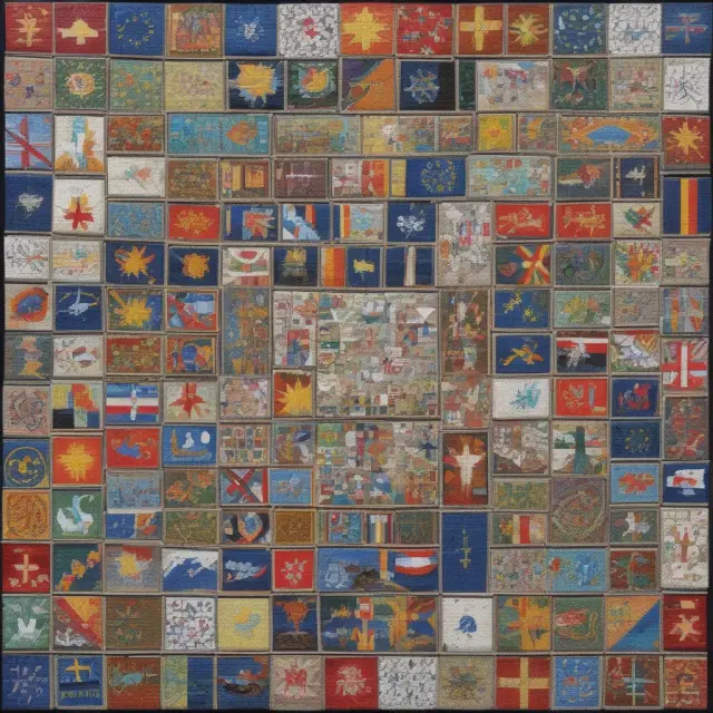 Metaphorical image of an intricate mosaic depicting various European Union nations merging together into a cohesive whole with the Lisbon Treaty