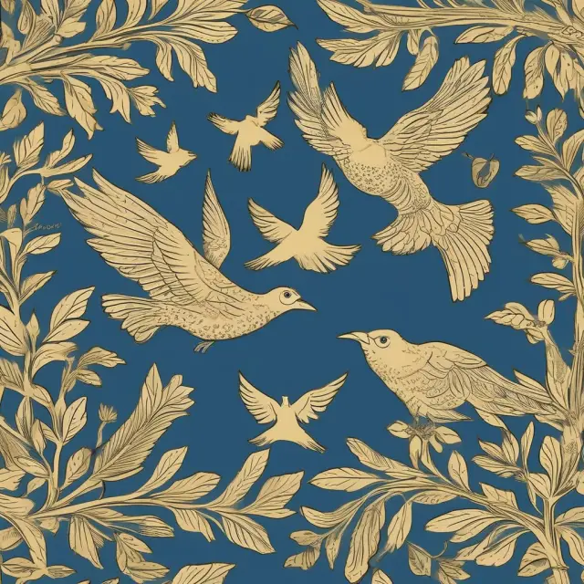 Golden bird flying off, symbolizing Brexit, above the olive branch of Lisbon Treaty
