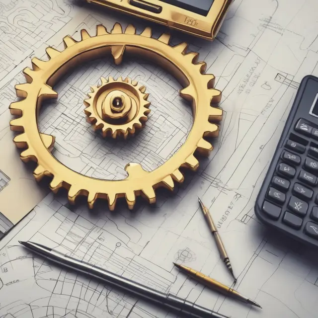 Golden gear connecting a calculator and depreciation chart, representing the importance of listed property for effective tax planning