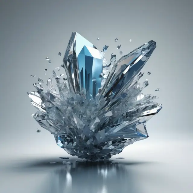 Transparent crystal shatters, revealing detailed financial reports for a newly listed company