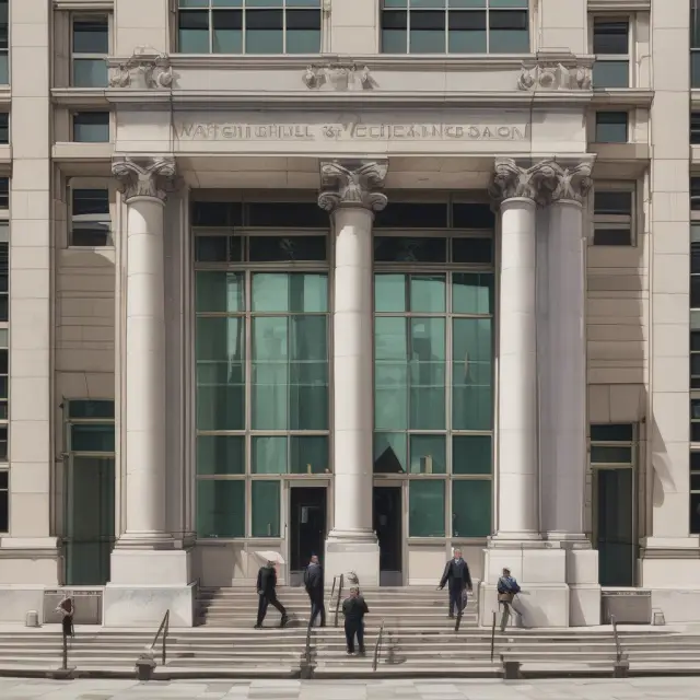 The SEC symbolically standing guard, ensuring listed companies adhere to securities laws and maintain transparency for investors.