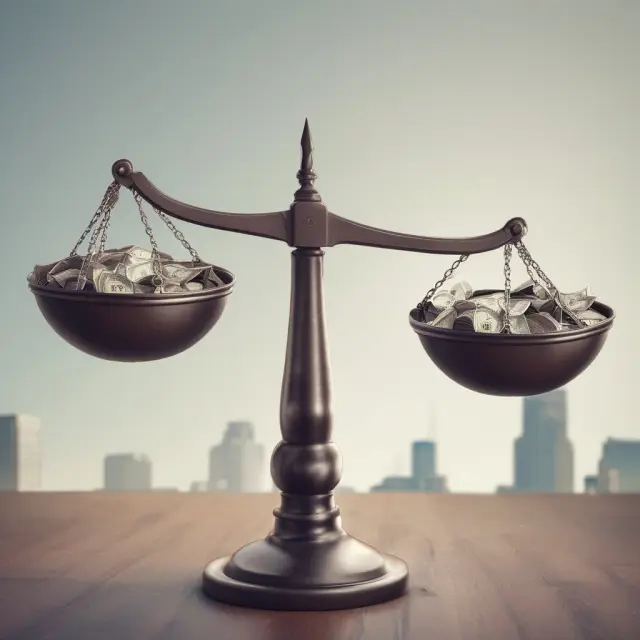 Image showing a balanced scale with one pan tipping towards Nasdaq (lower capitalization requirement) and the other pan tipping towards NYSE (higher capitalization requirement).