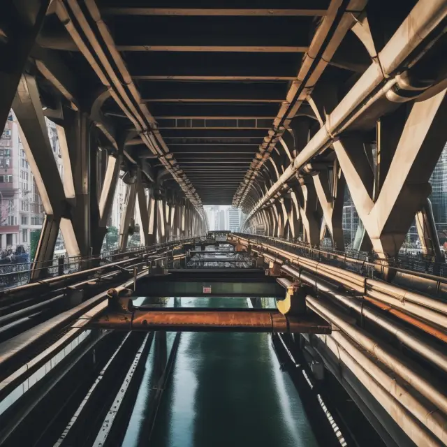 A bridge symbolizing two stock exchanges with different listing requirements allowing only compliant securities to cross and connect