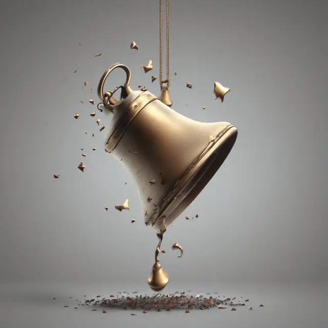 Image of a large, ornate bell detaching from a stock exchange, illustrating the consequences of delisting for companies