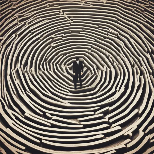 An investor navigates a complex maze symbolizing stock exchange requirements, seeking reputable and well-regulated markets for trading securities.