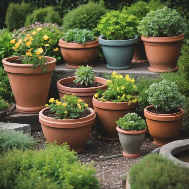 A blooming garden with revocable and irrevocable trust pots - flexible (revocable) and unchangeable (irrevocable) options for estate planning growth.