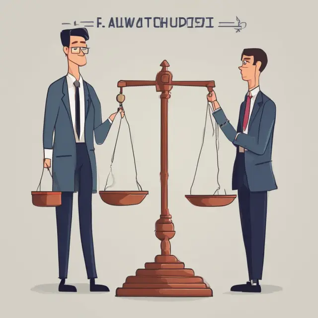 A lawyer weighing costs (scale) against benefits (money bags) while drafting a living trust document