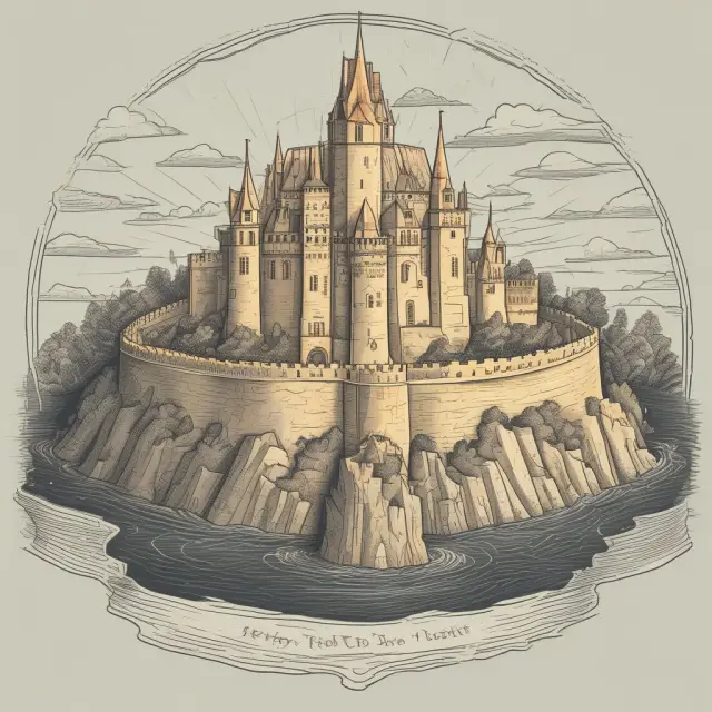 Castle fortified by gold shields filled with legal documents, representing the protective benefits of living trusts against creditor and lawsuit challenges