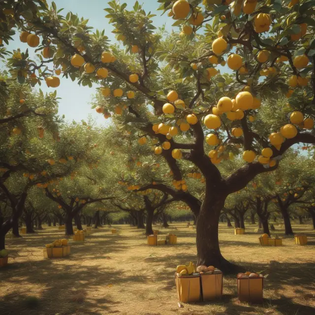 Golden apples represent employee satisfaction and productivity, with bees symbolizing dedication and hard work, under the shadow of a tree representing a company implementing a living wage.