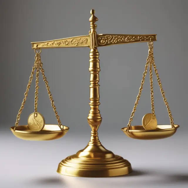 Gold coins and hourglasses on a scale representing living wage debate: balancing financial stability with time
