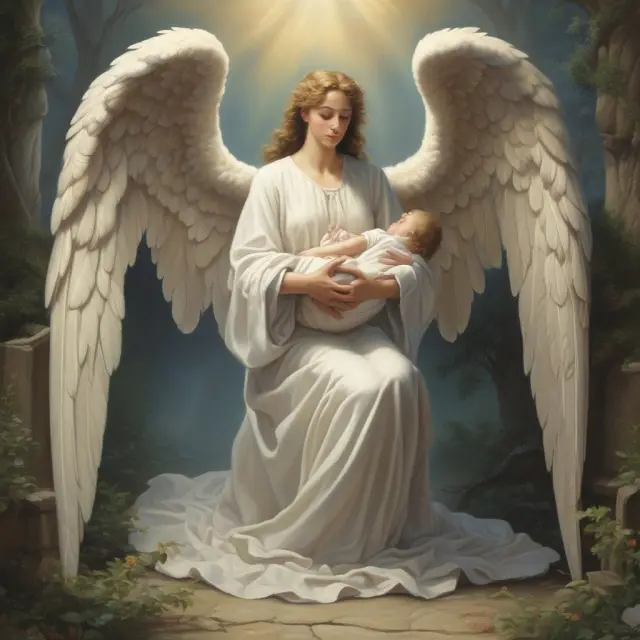 An angelic figure (healthcare proxy) shields a vulnerable patient, ensuring their wishes as outlined in the living will are respected