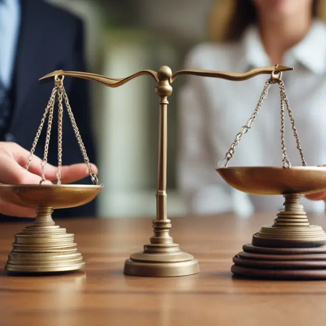 Members of an LLC at a table with a set of balancing scales, meticulously adjusting the terms of their operating agreement.