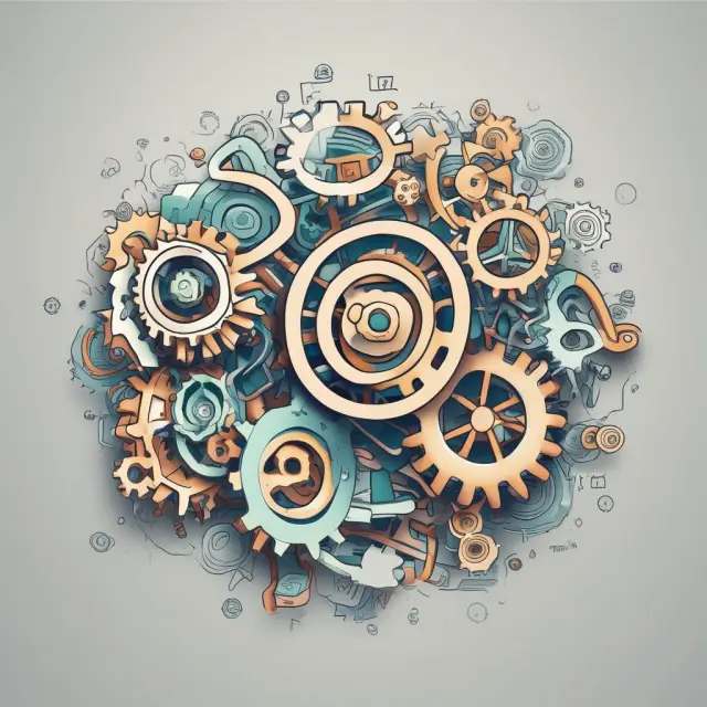 Image of interconnected gears representing interest rates, economic conditions, borrowing costs, project duration, revenue, and risk affecting LLCR