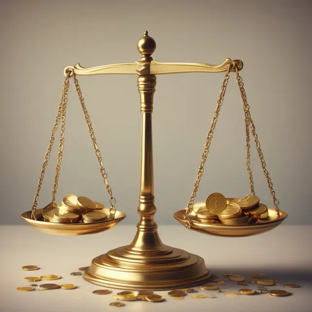 Gold scales weighing mutual fund shares with coins melting as front-end loads reduce investment capital