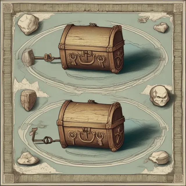 A clash of investment strategies: ancient keys symbolizing front-end mutual fund loads and a hidden treasure chest representing back-end ETF loads. The choice lies in the investor