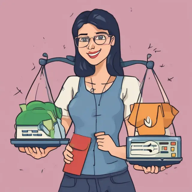 A person weighing various loan application fees on a scale to find the best value