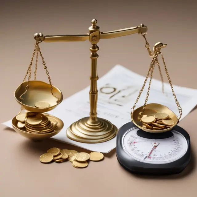 Scale balances mortgage docs and gold coins representing mortgage broker application fees undergoing negotiation.