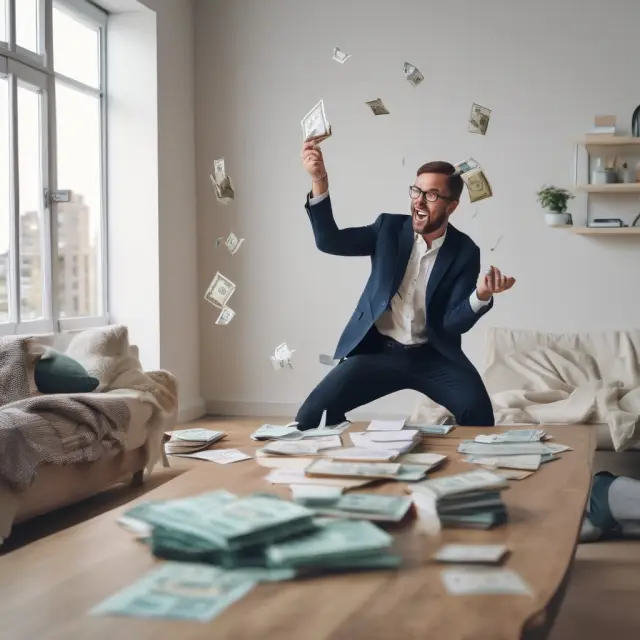 Man balancing multiple unsecured loans while considering advantages and disadvantages, with interest rates illustrated