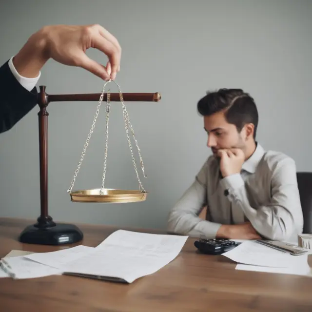 A borrower standing on a balance scale as it tips towards either 
