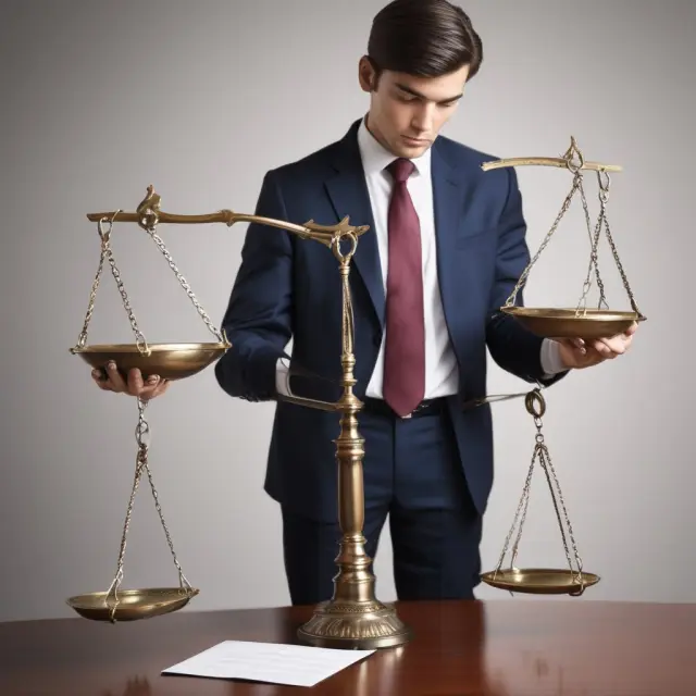 A loan officer weighing the creditworthiness and collateral on a balance scale for loan grading assessment