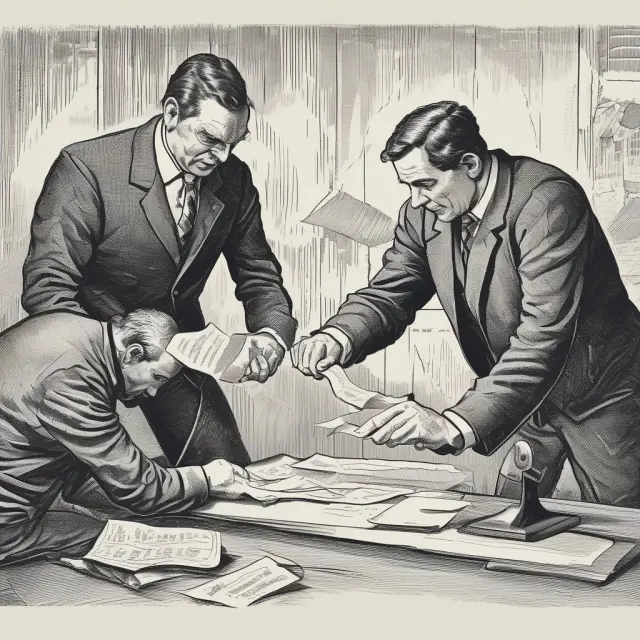Borrower and lender sitting at a table, discussing loan note terms with pen and paper.