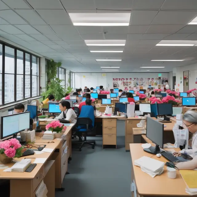 An image of a vibrant and efficient loan production office where mortgage applications bloom into approved loans